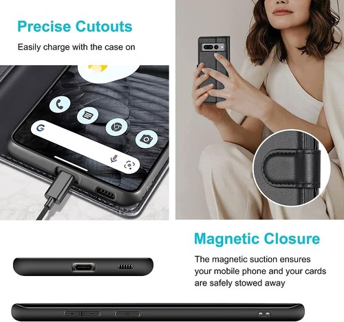 Custodia per Google Pixel 8 8Pro 7a 6a 7 6 pelle flip portafoglio sottile cover - Foto 10 di 21