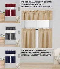 New Modern 3PC Kitchen Blackout Window Valance Tier Curtain Panel Set 54"x24" K4