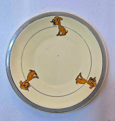 Authentic Antique Roseville Pottery Puppy Dog Creamware Child Juvenile 8" Plate