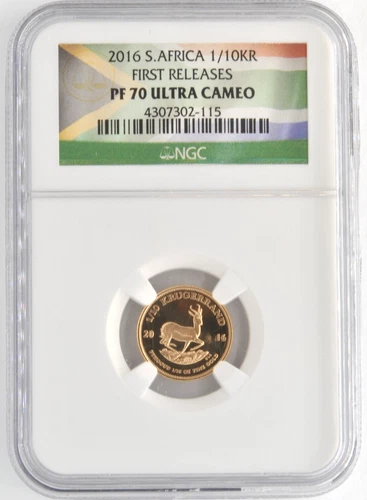 2016 South Africa 1/10th Ounce Gold Krugerrand Proof Coin NGC PF70 Ultra Cameo