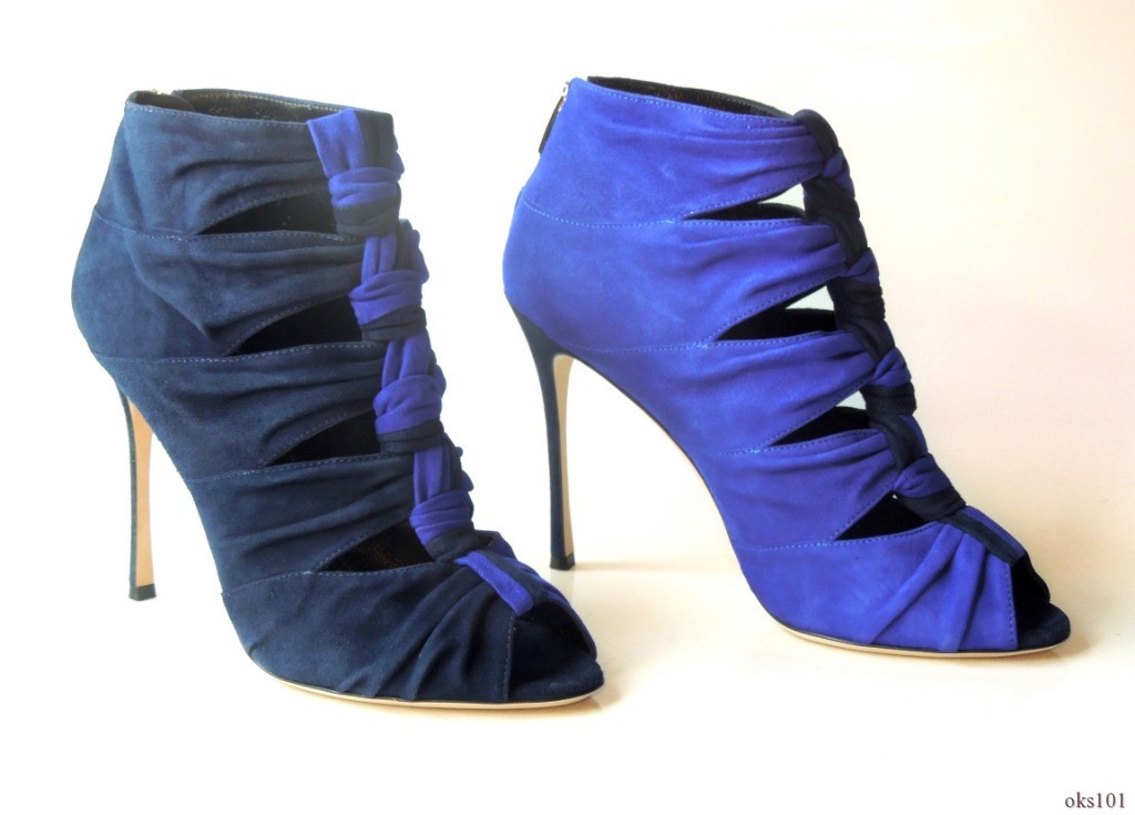 SERGIO ROSSI 2-tone Navy Blue Suede cut-out stiletto pumps shoes