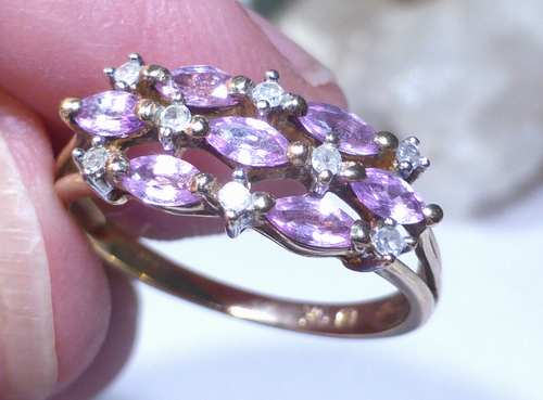 9ct Gold Pink Sapphire Diamond Ring .37ct UK Hallmark Size L Gift Box - Picture 10 of 20