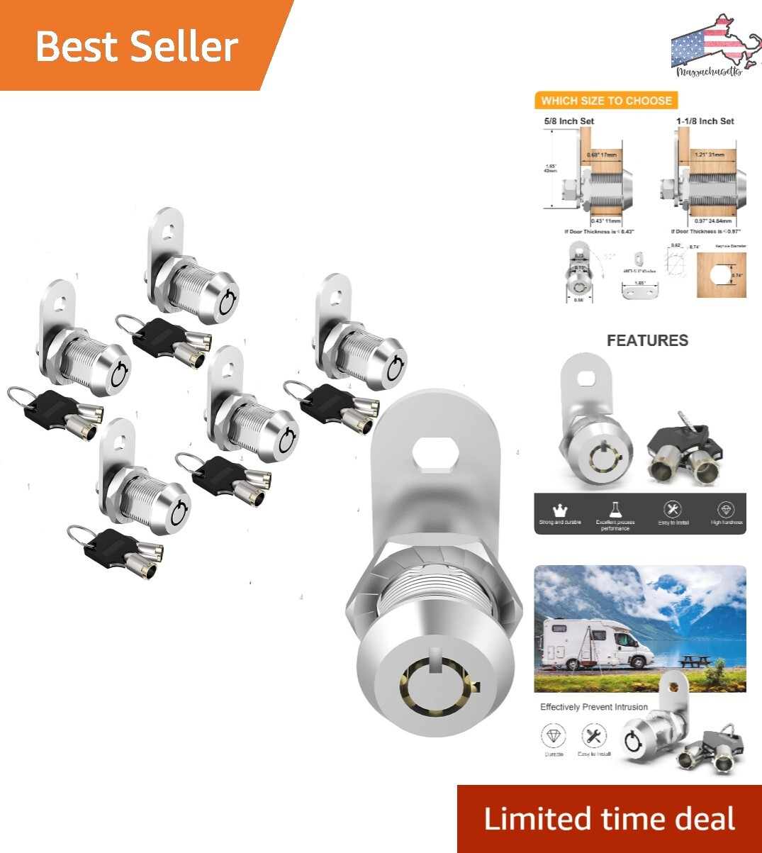 TrampgiK Camper Door Lock Set – 1 Plastic RV Lock + 2 Storage Locks, All Keyed Alike, 7/8 Inch - View #13