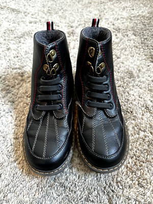 Boys Tommy Hilfiger Black Leather Boots Size 12 Kids Great