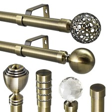 Extendable Curtain Pole Antique Brass Eyelet 75cm - 400cm Strong 28mm Metal Rod