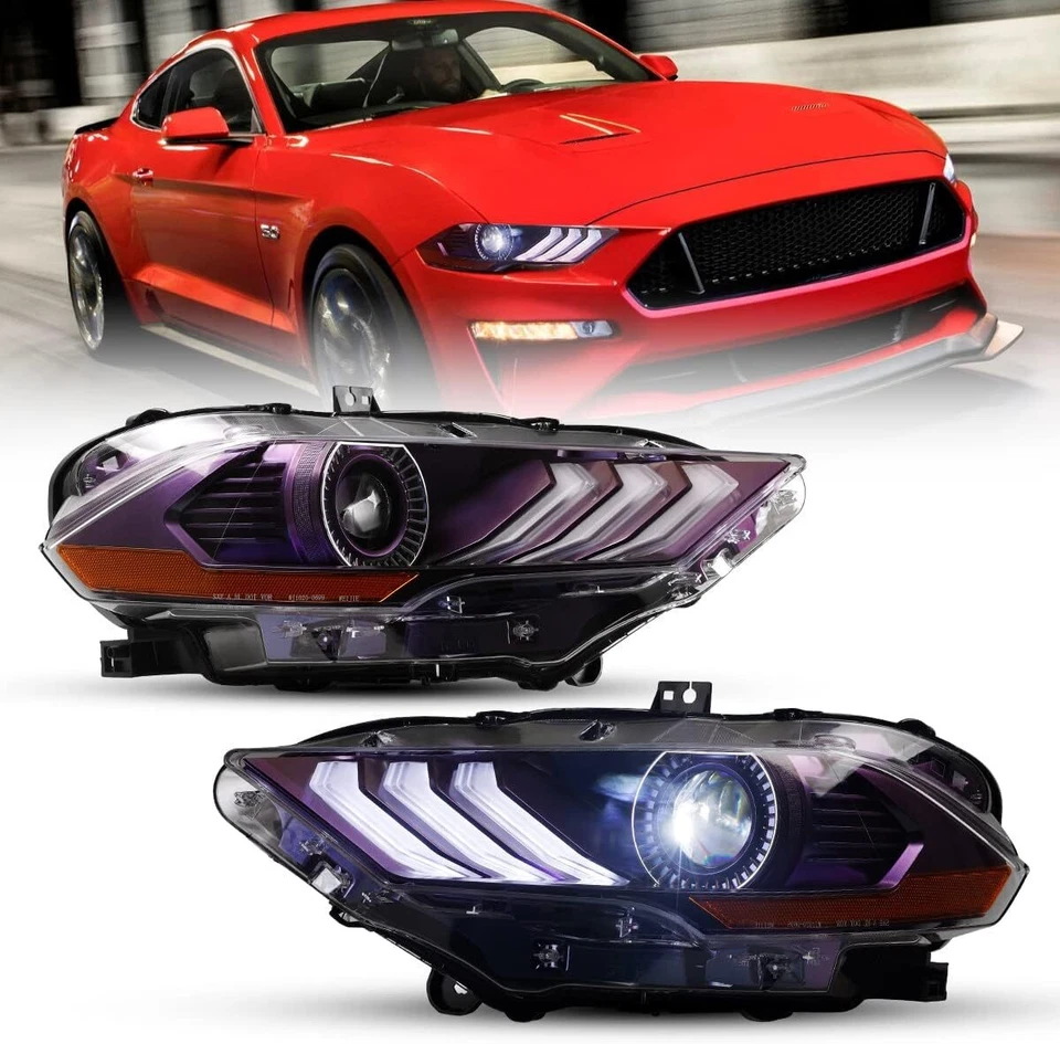 LED Headlights For Ford Mustang 2018-2023 Colorful Frame Front Lamps Blue Purple Foto 4 de 4