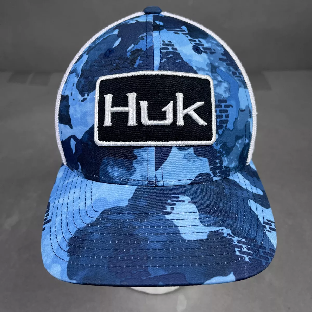 Huk Hat Cap Mens Snap Back Blue Fishing Boat Ocean Sea Lake Water Camo  Casual