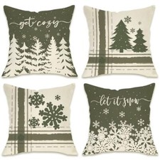 Winter Pine Tree Decorative Throw Pillow Covers 18 18" x 18" Pack of 4 Green