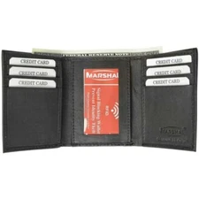 Marshal Slim Trifold Leather Black Wallet For Men - KAL40475