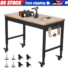 Adjustable Height Workbench 60"x22" Worktable 2000 Lbs w/Power Outlet and Wheels