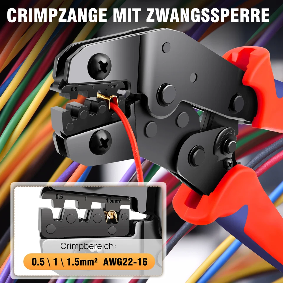 Crimpwerkzeuge Zange Presswerkzeug 0.5-1.5mm²/22-16 AWG mit 300 Stk. Kabelschuhe - Bild 4 von 4