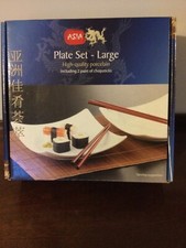 ASIA Porcelain Sushi Plate Set for 2 + Chopsticks. Japanese Style Ceramic