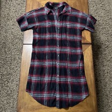 Madewell Plaid Courier Dress Red Black Short Sleeve Flannel Style Women’s Medium
