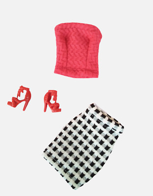 White Black Checkered Skirt Red Top For FR Poppy Parker Barbee Dolls Outfit Set