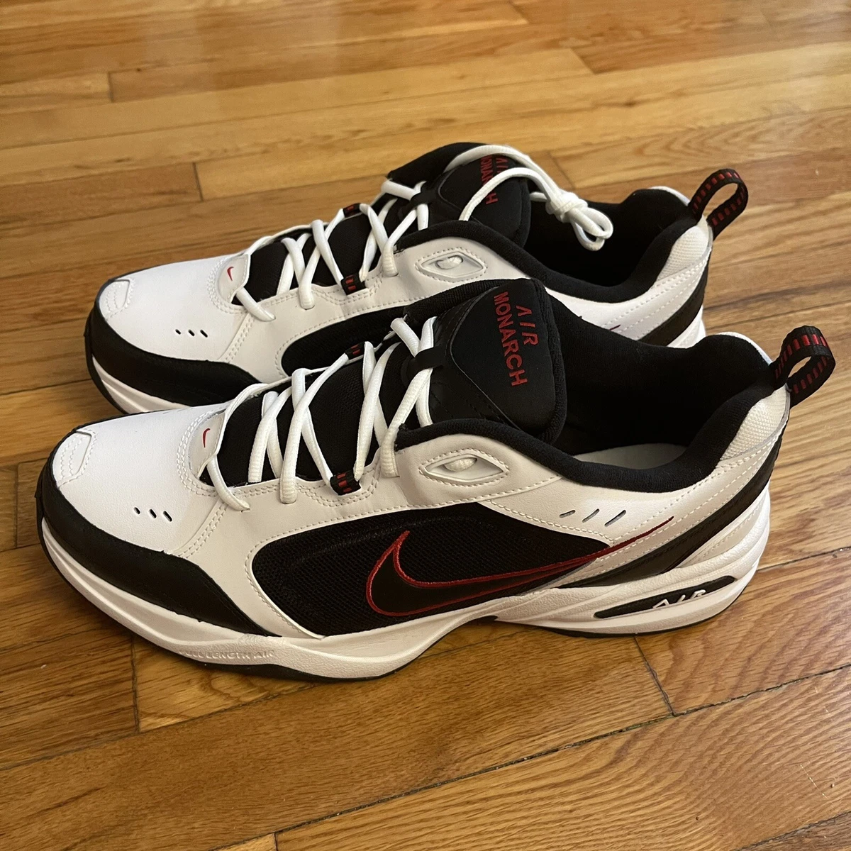 Nike air monarch white black best sale red