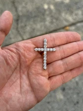 3.30 Ct Round Cut Diamond Cross Pendant Necklace 14K White Gold Lab Grown D VS