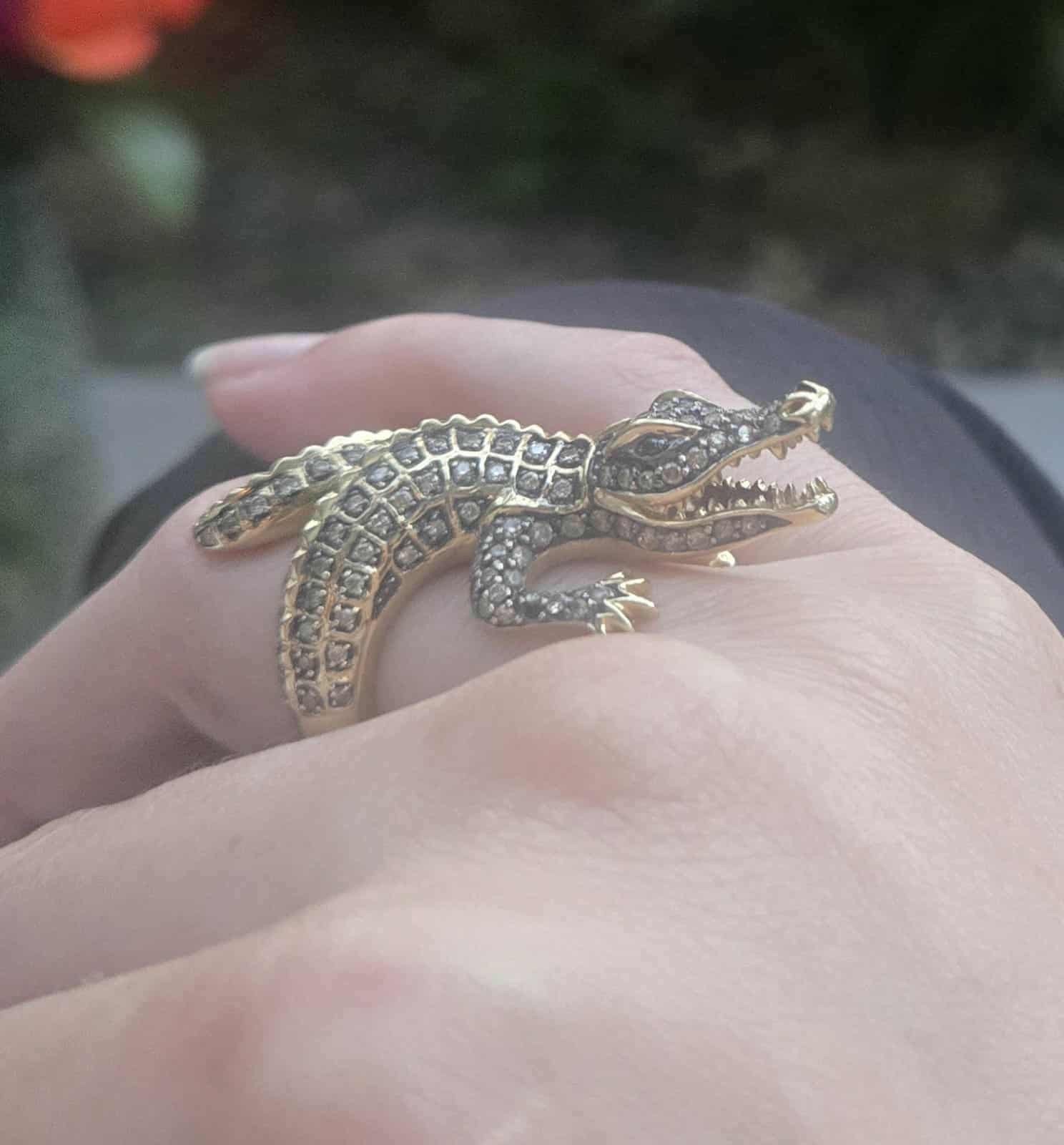 14k Heavy Solid Gold Lizard Alligator Crocodile R… - image 1