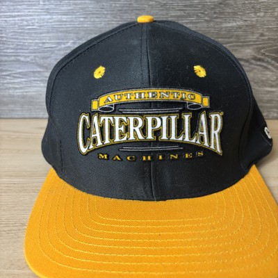VINTAGE Caterpillar Hat Cap Snap Back Black Yellow Embroidered