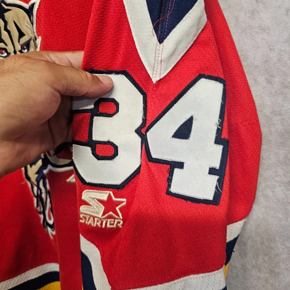 Vintage 90s Starter NHL Florida Panthers John Vanbiesbrouck 34 Red Jersey Mens L - Image 3 of 4