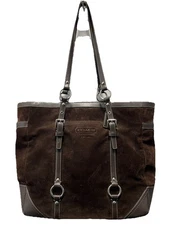 Coach Chocolate Brown Suede/Leather Trim Tote Handbag great cond. F12835