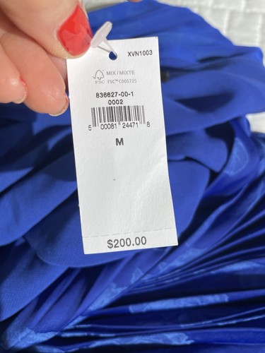 Banana Republic Sz M Radiant One Shoulder Dress Blue Pleated Flowers Accordian - Picture 18 of 22