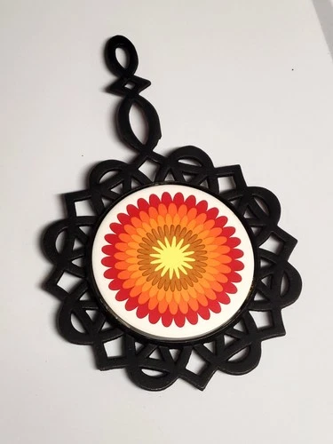 vintage 1970s psychedelic floral cast iron trivet and hot pad image 5