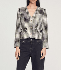 SANDRO Paris Houndstooth Tweed Jacket in Black and White Size 36 or US 4