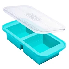  Souper Cubes 2c Silicone Freezer Tray with Lid, Aqua Blue