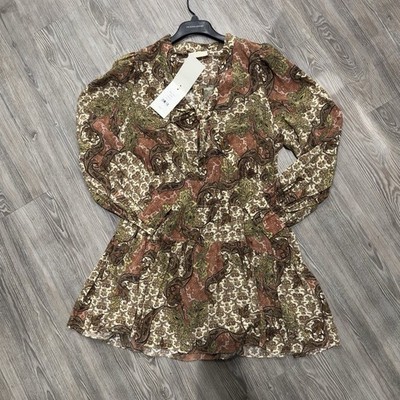 Ulla Johnson Maris Paisley Long-Sleeve Mini Dress Silk Pussy Bow NWT Size 14