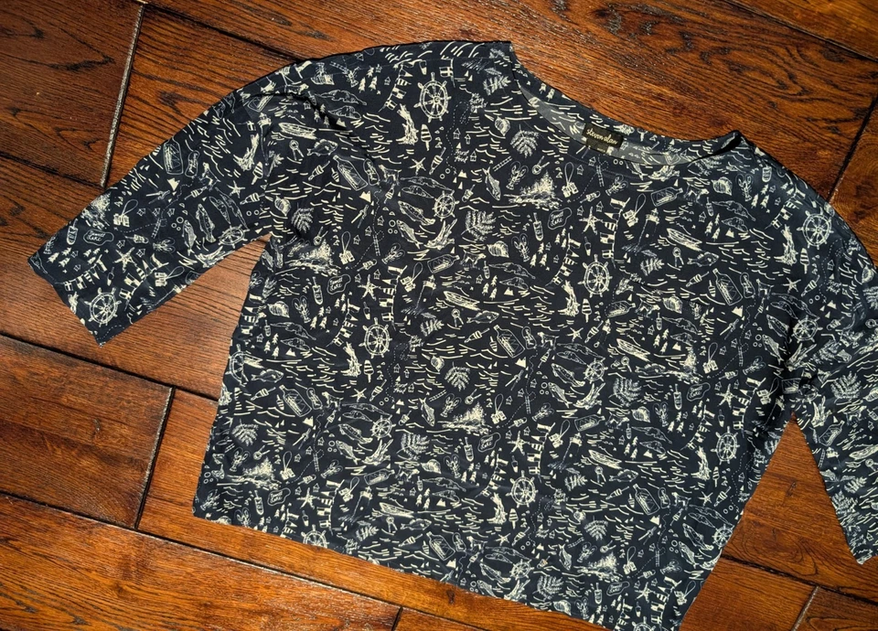 Steven Alan Women's 100% Silk Lake Print Top Blouse w/ 3/4 Sleeves - Size P - Image 4 of 4