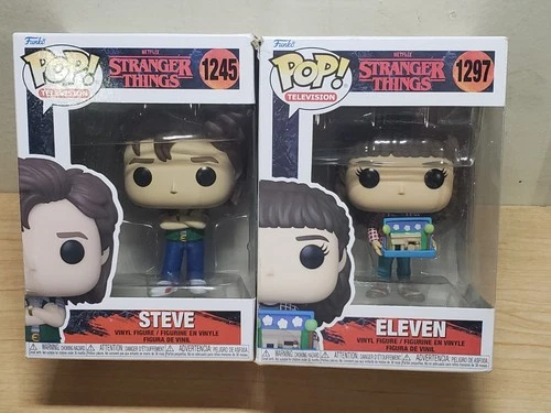 Funko Pop lot of 2; Steve #1245 and Eleven #1297 Stranger Things damage boxes