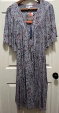 NWT Go Softly 3X Patio Dress Kaftan House Full Zip Crinkle Tassel Floral Mumu