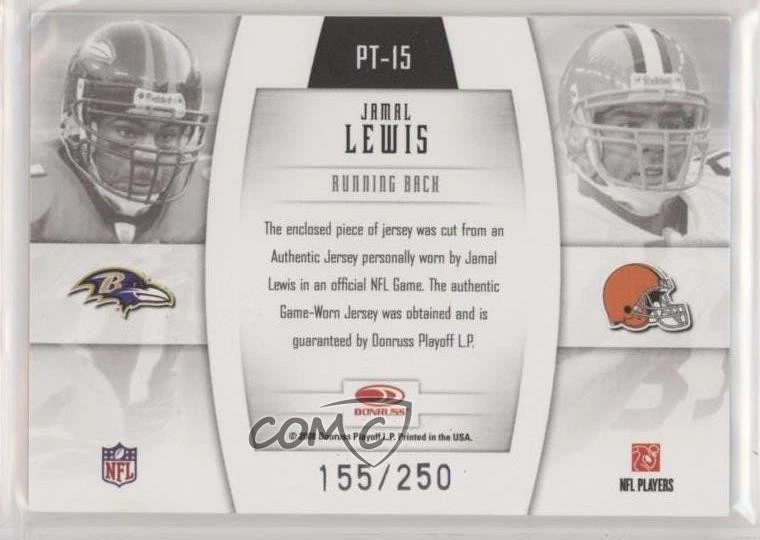 2008 Donruss Gridiron Gear Player Timeline Jerseys /250 Jamal Lewis #PT-15 - Image 2 of 2