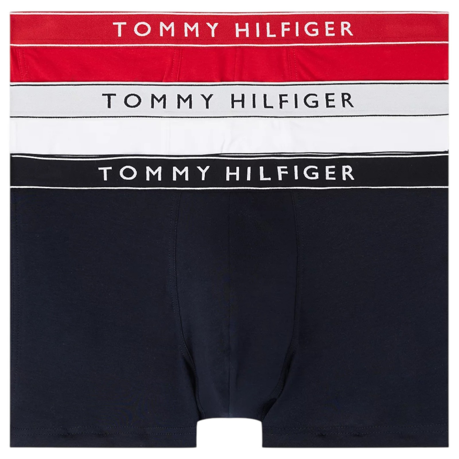3 x Tommy Hilfiger Mens Essential Trunks White/ Navy/ Red Underwear