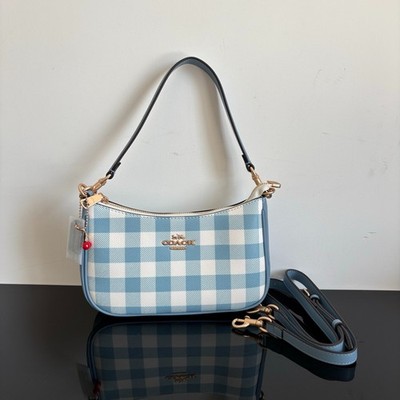 NWT CES65 Gingham Print Jacquard Crossbody Shoulder Bag Blue White