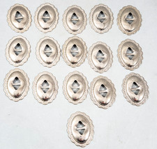 16 Oval Silver Tone Conchos Scalloped Slotted Western Leather Crafts 1.5" Vtg