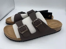 Torotto Mens Slides w/ Cork Footbed Adjustable Flat Sandals, Red Brown, Size 11