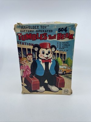 Vintage TUMBLES THE BEAR Battery Operated Illfelder Toy Co. W/Box Japan Works