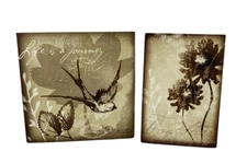 Set of 2 Rustic Inspirational Wall Plaques Floral Fall Design 12"x8" & 12"x12"