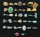 Lot of 38 Vintage Costume Jewelry Rings Gemstones Avon Cocktail Adjustable