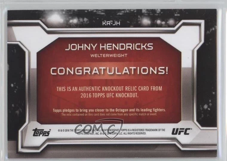 2016 Topps UFC Knockout Relics /188 Johny Hendricks #KR-JH - Image 2 of 2