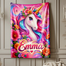 Personalized Floral Unicorn Coral Fleece Blanket Design 23