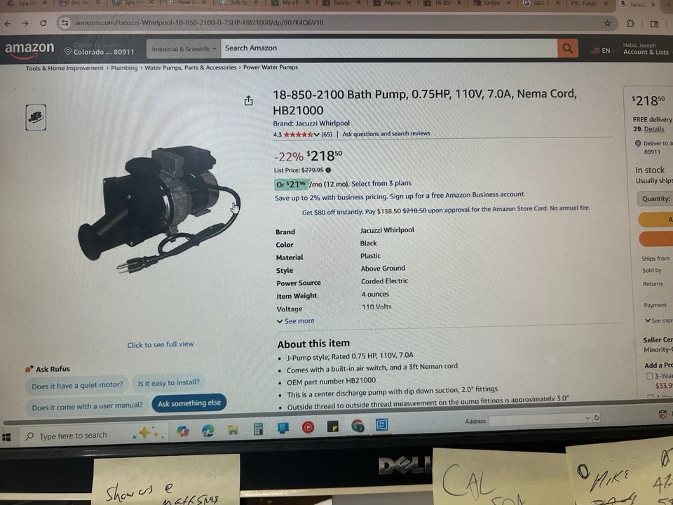 18-850-2100 Bath Pump .75hp 110v 7:0amp Hb21000 Nema Cord UntestedAs Is - Image 3 of 3