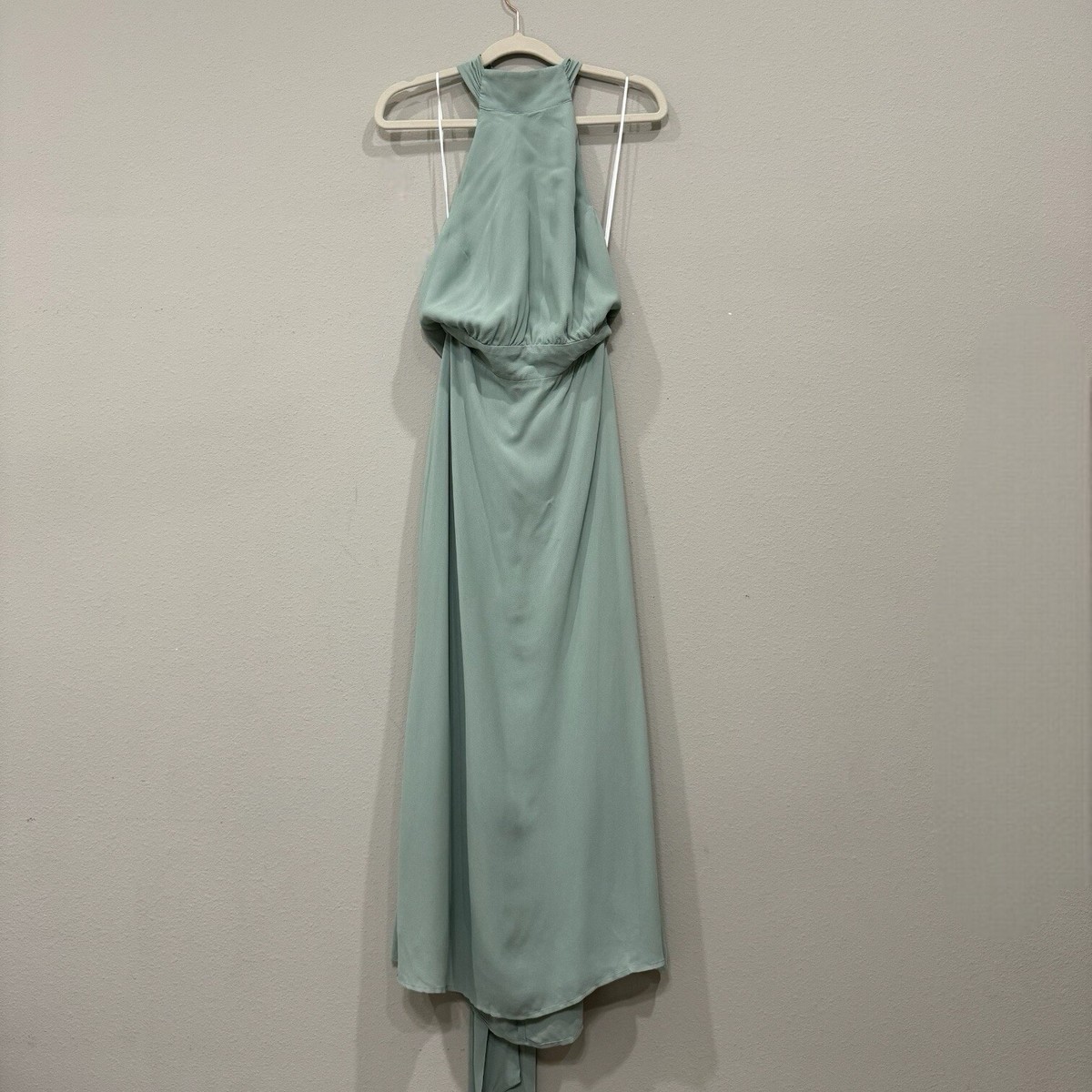 reformation green halter dress Lizbeth Size 4 Maxi Celadon Georgette Open Back Floral halter neck