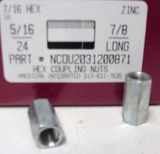 5/16-24 7/16 HEX X 7/8 LONG HEX COUPLING NUTS STEEL ZINC PLATED (10)