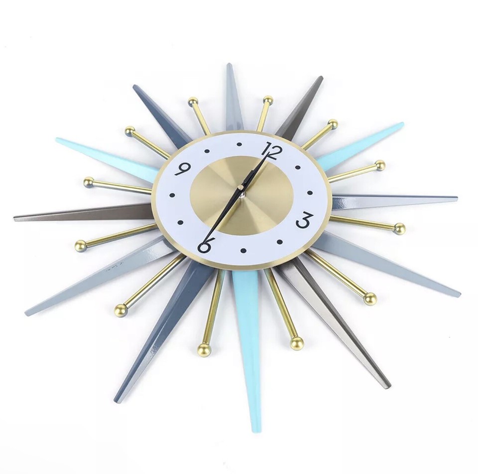 23 Inch Retro Metal Art Sunburst Clock Vintage Mid Century Modern Wall