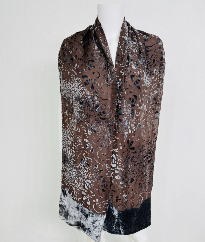 Jan Lindsay London Silk Velvet Shawl W Devore Hand Made In England 10” X 70” - Image 3 of 4