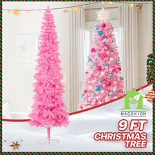 Artificial Pencil Christmas Tree Realistic Xmas Holiday Home Decoration Pink，9FT