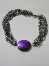 17" Purple Beads  Black  Silver Tone Multi Chain Necklace - Daisy Fuentes