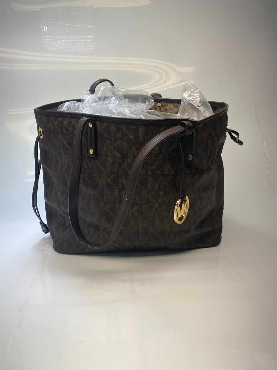 Michael Kors Jet Set Reversible Brown Snake Print Gold Hardware 